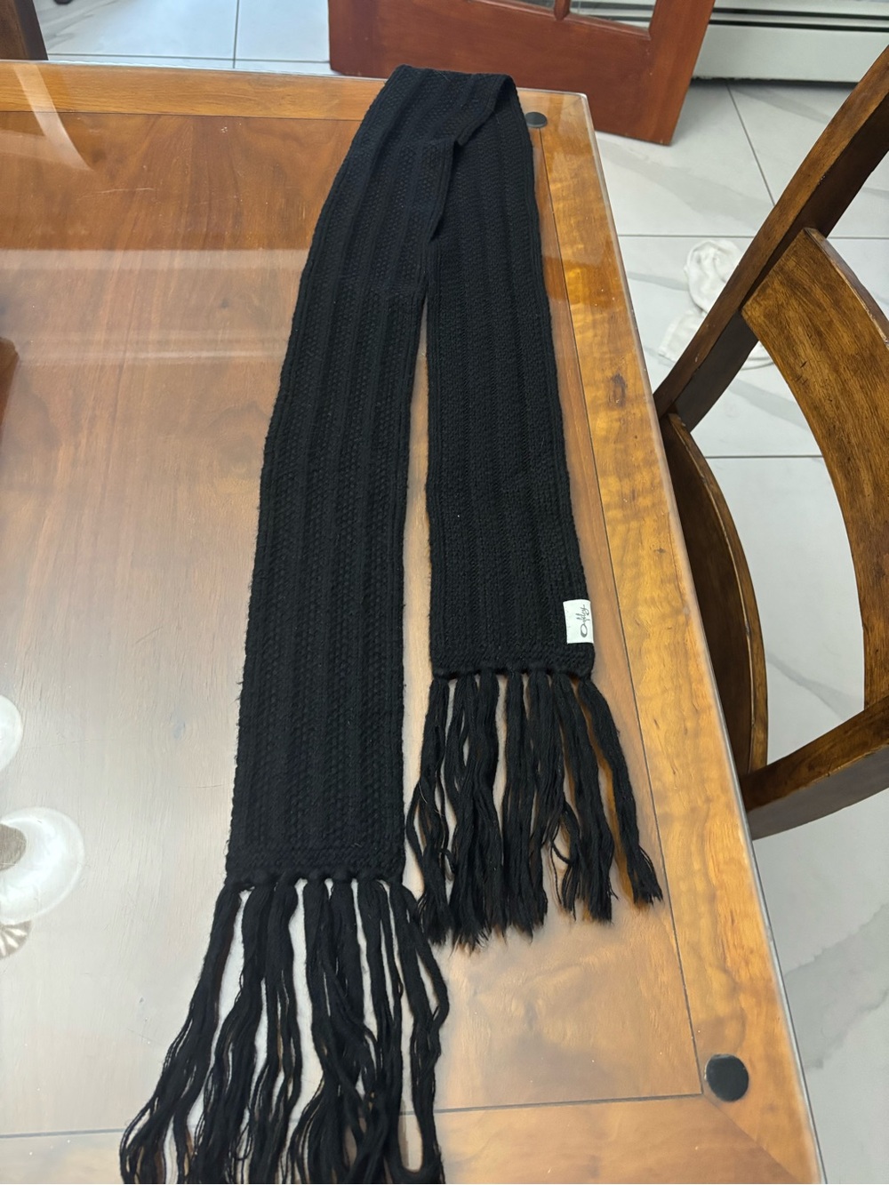 Oakley - Black Knit Fringe Scarf - Women Accessories